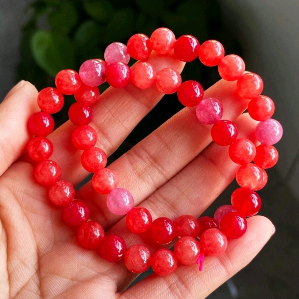 8mm High Quality Natural Argentina Rose Rhodochrosite Quartz Layered Bracelet